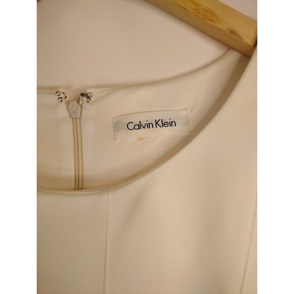 Calvin Klein Bird Of Paradise Dress White Orange Green Fit & Flare Stretch Sm - Picture 9 of 14